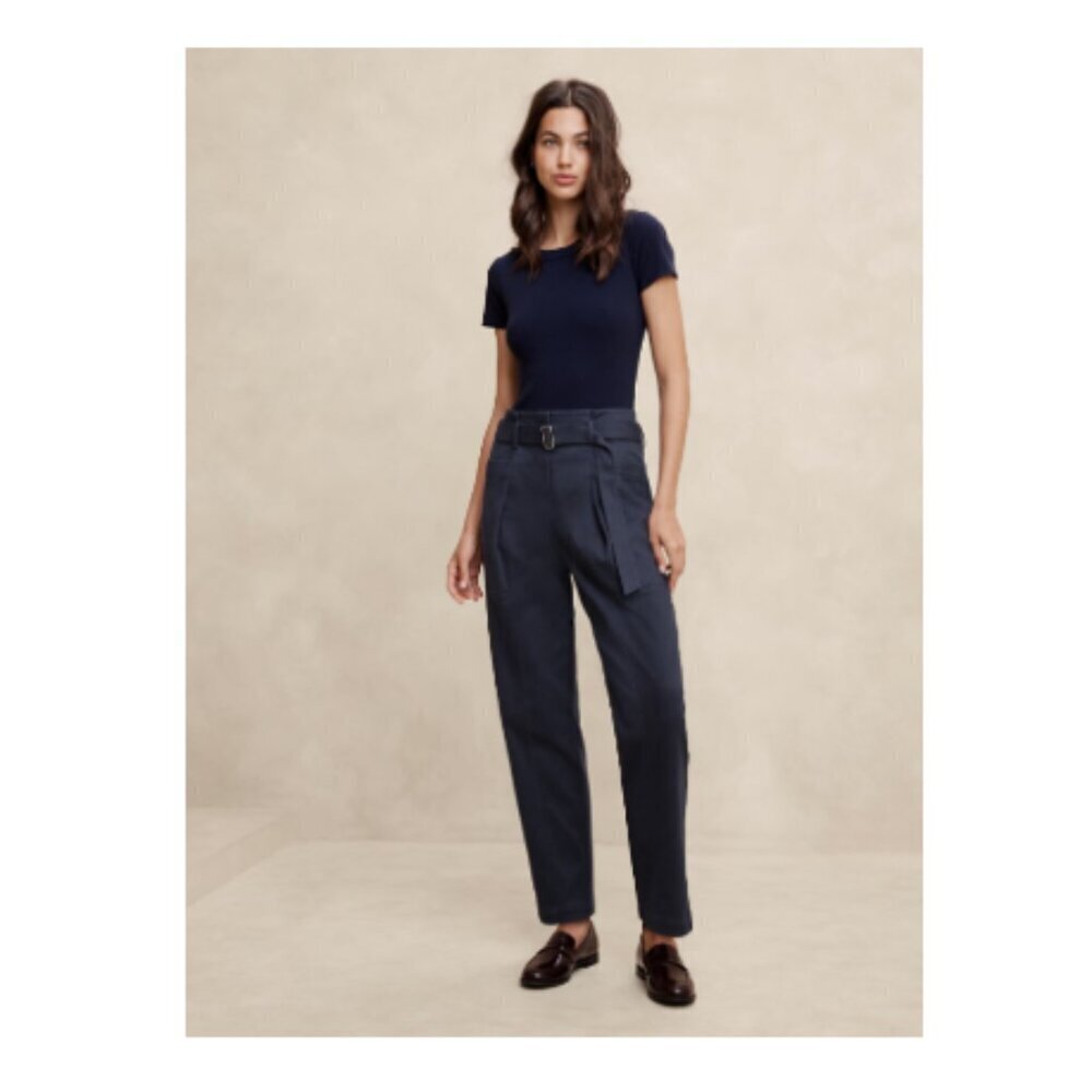Banana Republic Ultra High Rise Pleated Twill Belted Tapered Pant Black Size 10 - Picture 2 of 7